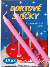 Dortové svíčky 15ks růžové