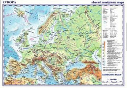 Evropa školní nástěnná fyzická mapa 1 : 5 mil