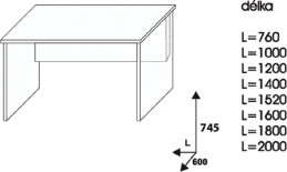 Stůl psací SP-L/60 O 1600 x 600 x 750 mm