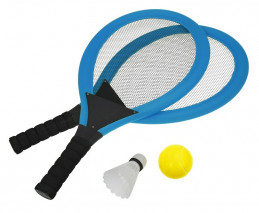 Set na plážové hry tenis/badminton 2xraketa, soft miček, badm. Košík, modrá