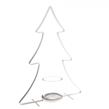 Vánoční svícen Strom kovový 35cm bílý