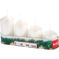 Adventní svíčky 4ks metalická bíla perleť