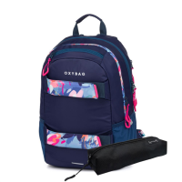 Studentský batoh+etue Oxy Sport Flowers Blue