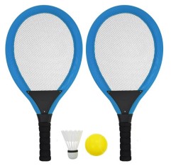 Set na plážové hry tenis/badminton 2xraketa, soft miček, badm. Košík, modrá