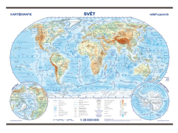 Svět reliéf a povrch školní nástěnná mapa 1 : 26 000 000